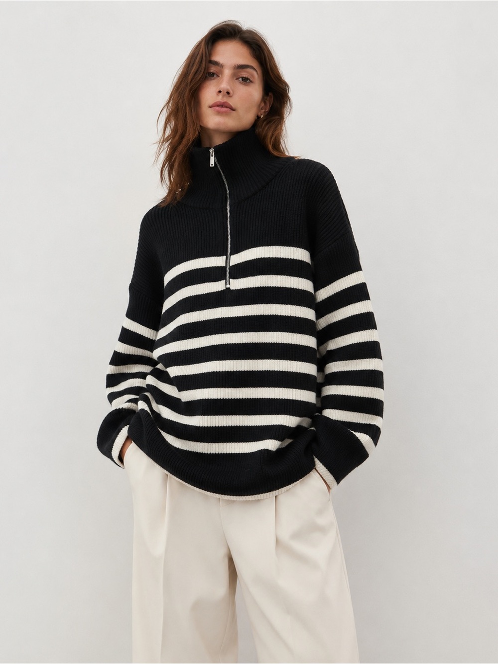 H&M Black and White Striped Women's Sweater